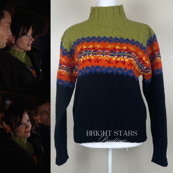 Rare Vintage Fair Isle Wool Sweater ASO Monica Gellar Friends Turtleneck - Picture 1 of 7